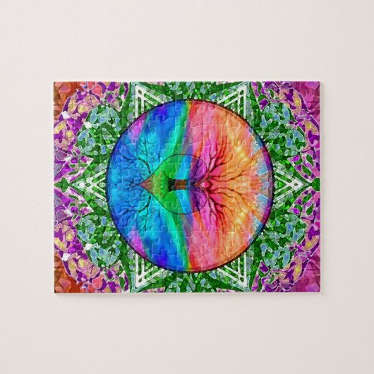 虹の色の生活の落ち着いた木 ジグソーパズル (横)