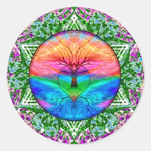 虹の色の生活の落ち着いた木 ラウンドシール (正面)