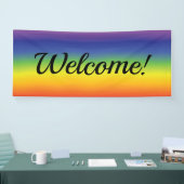 虹の色の背景へようこそ 横断幕 (トレードショー)
