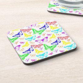 虹の色の蝶飛んでいる コースター