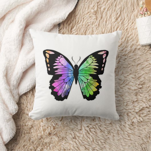 虹の色の蝶 クッション (ブランケット)