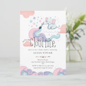 虹の色の雲9象の女の子ベビーシャワー 招待状 (スタンド正面)