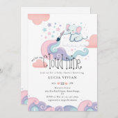 虹の色の雲9象の女の子ベビーシャワー 招待状 (正面/裏面)