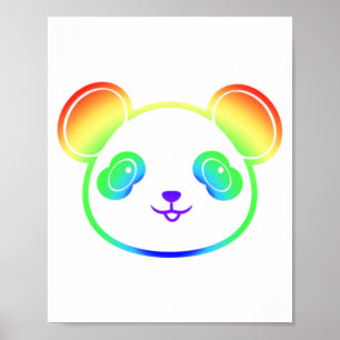 虹の色を描いたかわいいパンダ ポスター