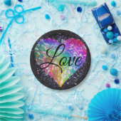 虹の色スパーキンググリッターハートラブパップ ペーパープレート (パーティー)