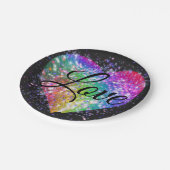 虹の色スパーキンググリッターハートラブパップ ペーパープレート (アングル)