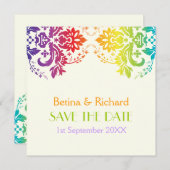 虹の色ダマスク結婚式の日付を保存 セーブザデート (正面/裏面)