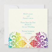 虹の色ダマスク結婚式の日付を保存 セーブザデート (裏面)