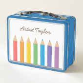 虹の色鉛筆キッズパーソナライズされた メタルランチボックス (裏面)