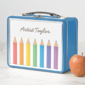 虹の色鉛筆キッズパーソナライズされた メタルランチボックス (インサイチュ)