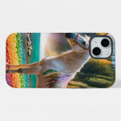 虹の花のユニコーン緑の木滝の湖 iPhoneケース (裏面横)