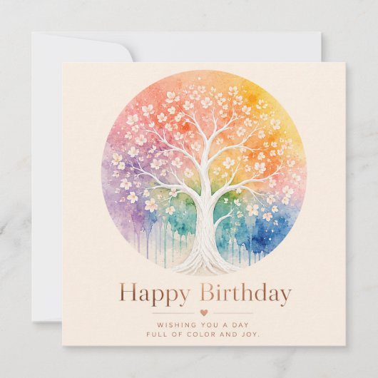 虹の花の木 誕生日おめでとう カード (正面)