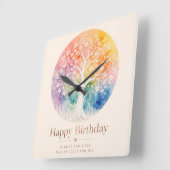 虹の花の木 誕生日おめでとう スクエア壁時計 (傾斜)