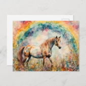 虹の花の牧草地の下でピントンのマスタング ポストカード (正面/裏面)