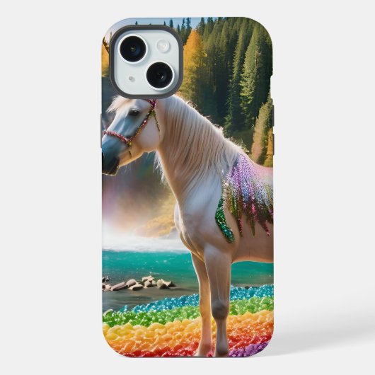 虹の花ユニコーン緑の木々滝湖 iPhoneケース (裏面)