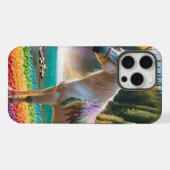 虹の花ユニコーン緑の木々滝湖 iPhoneケース (裏面横)