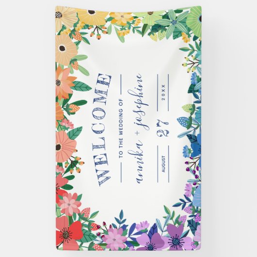 虹の花LGBTの結婚歓迎 横断幕 (縦)