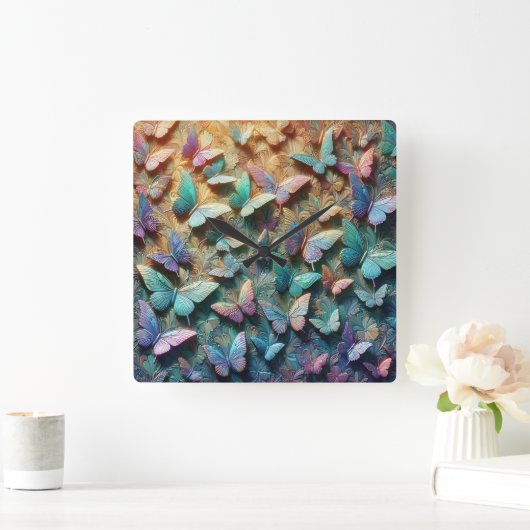 虹の蝶の庭のマウスパッド スクエア壁時計 (ホーム)