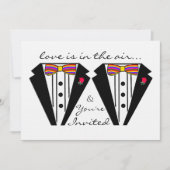 虹の蝶ネクタイ結婚付き2グルームズタキシード 招待状 (正面)