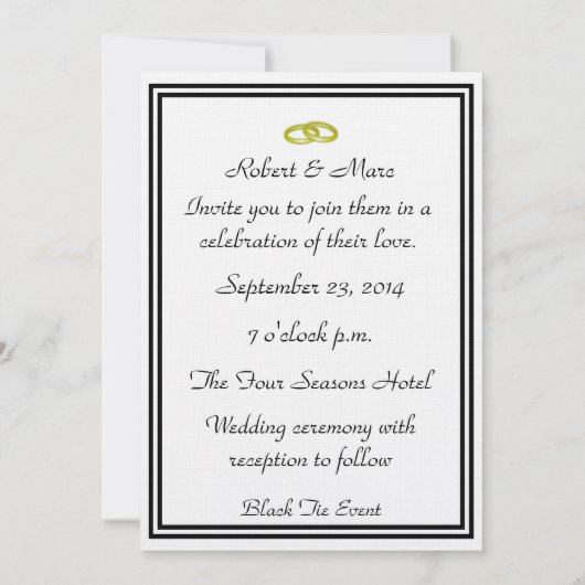 虹の蝶ネクタイ結婚付き2グルームズタキシード 招待状 (裏面)