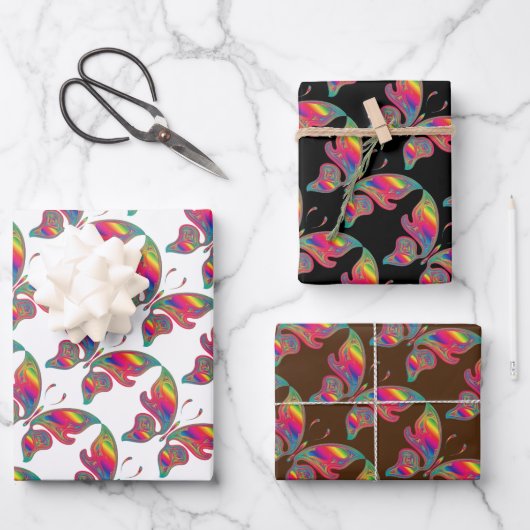 虹の蝶3セット ラッピングペーパーシート (正面)