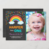 虹の誕生カラフル日パーティーの招待チョーク 招待状 (正面/裏面)