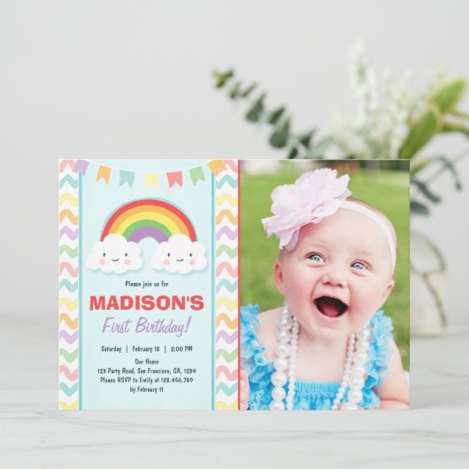 虹の誕生日のパーティの招待状の女の子の雲 招待状 (スタンド正面)