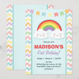 虹の誕生日パーティーの招待の少女雲 招待状