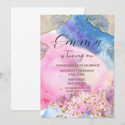 虹の誕生日招待状 招待状 (正面/裏面)