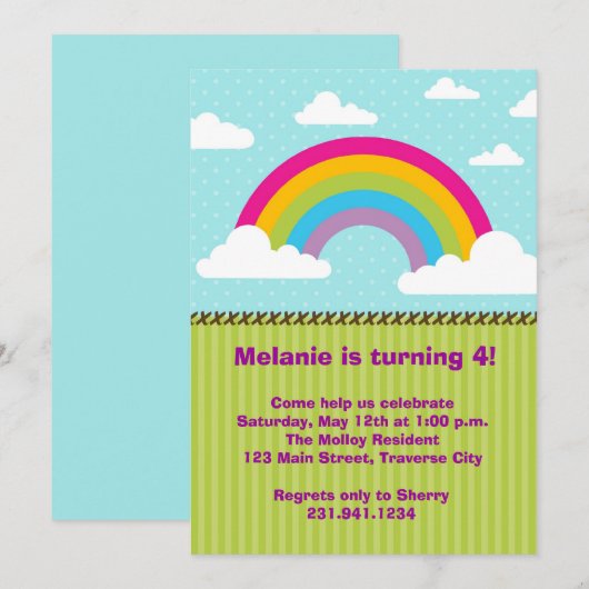 虹の誕生日招待状 招待状 (正面/裏面)