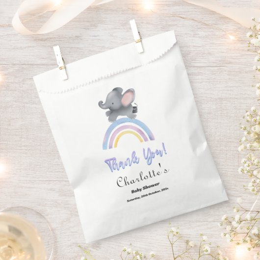 虹の赤ちゃんカラフルシャワー付き可愛い象 フェイバーバッグ (クリップ留めされた状態)