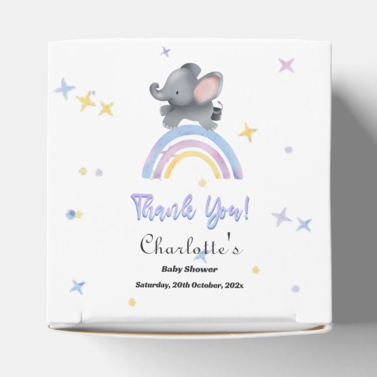 虹の赤ちゃんカラフルシャワー付き可愛い象 フェイバーボックス (上部)