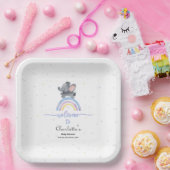 虹の赤ちゃんカラフルシャワー付き可愛い象 ペーパープレート (パーティー)