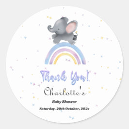 虹の赤ちゃんカラフルシャワー付き可愛い象 ラウンドシール