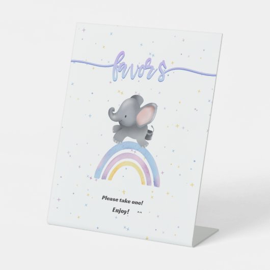 虹の赤ちゃんシャワーが楽しめる、かわいい象 台座サイン (正面)