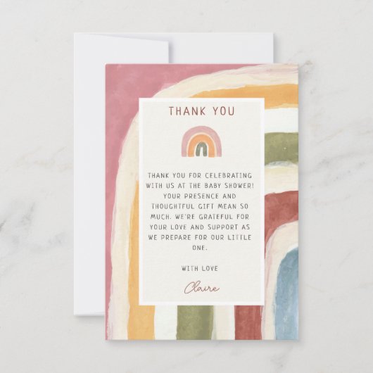 虹の赤ちゃんシャワーの下Bohoありがとう サンキューカード (正面)
