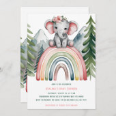 虹の赤ちゃんシャワーの可愛い象 招待状 (正面/裏面)