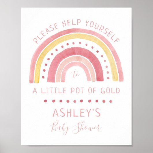 虹の赤ちゃんシャワーピンクポットの金ゴールド好意サイン ポスター (正面)