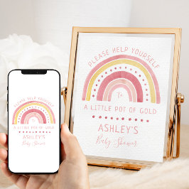 虹の赤ちゃんシャワーピンクポットの金ゴールド好意サイン ポスター