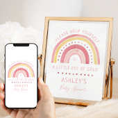 虹の赤ちゃんシャワーピンクポットの金ゴールド好意サイン ポスター