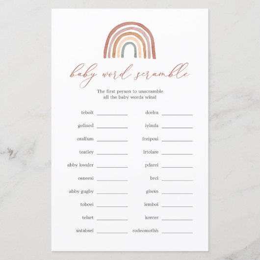 虹の赤ちゃんシャワーワードスクランブルゲーム (正面)