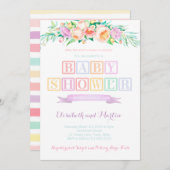 虹の赤ちゃんシャワー招待カードパステルカラー 招待状 (正面/裏面)