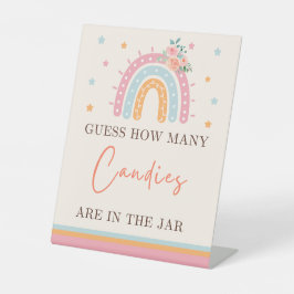 虹の赤ちゃんシャワー瓶の中で女の子の推測キャンディ 台座サイン