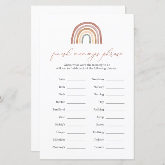 虹の赤ちゃんシャワー終了ママのフレーズゲーム (正面/裏面)