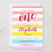 虹の赤面のストライプな水彩画の驚きの誕生日 招待状 (正面)