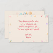 虹の跳ねるユニコーンの子供の誕生日 サンキューカード (正面/裏面)