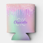 虹の輝きがピンクのモノグラムに滴る 缶クーラー (裏面)