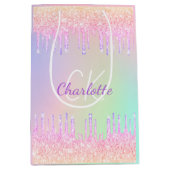 虹の輝きが降り注ぐピンクのモノグラムラグジュアリー ミディアムペーパーバッグ (正面)