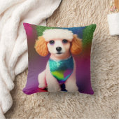 虹の輝きにクリームの耳を持つ白いプードル クッション (ブランケット)