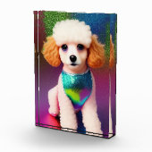 虹の輝きにクリームの耳を持つ白いプードル フォトブロック (右)